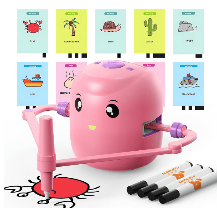 3+ Yaş Eğitici Montessori Oyuncak – Çizim Robotu, 100 İngilizce Kart & Sesli Etkileşim