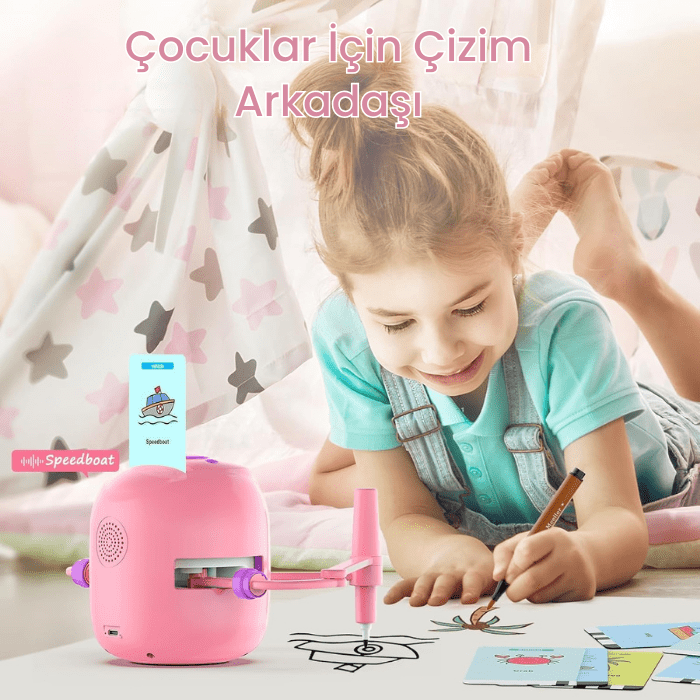 3+ Yaş Eğitici Montessori Oyuncak – Çizim Robotu, 100 İngilizce Kart & Sesli Etkileşim