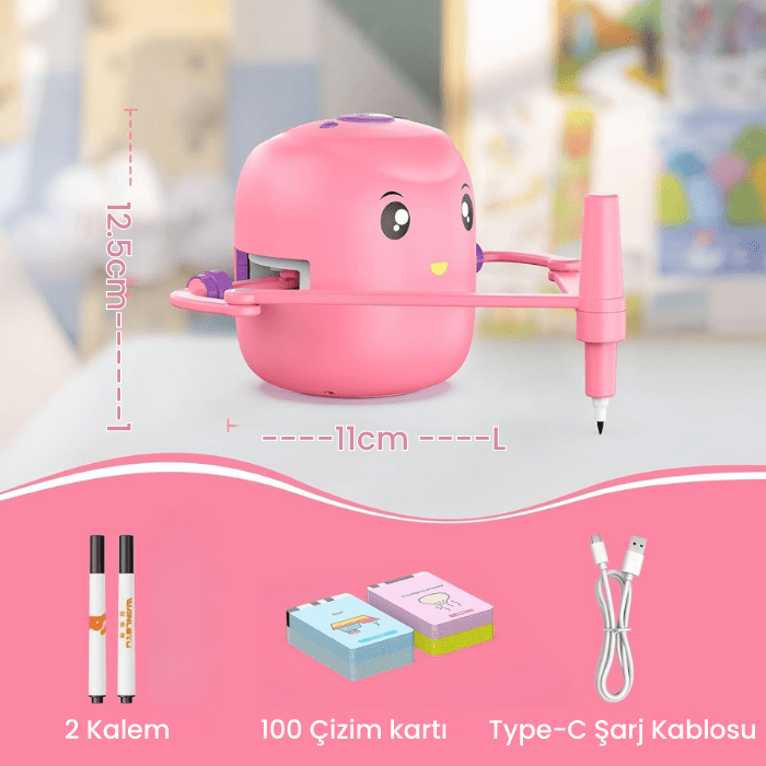 3+ Yaş Eğitici Montessori Oyuncak – Çizim Robotu, 100 İngilizce Kart & Sesli Etkileşim
