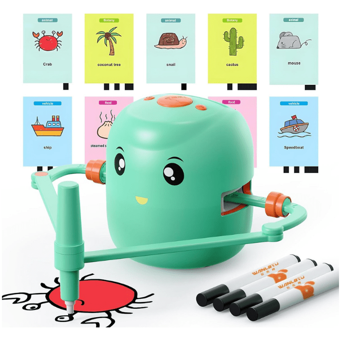 3+ Yaş Eğitici Montessori Oyuncak – Çizim Robotu, 100 İngilizce Kart & Sesli Etkileşim