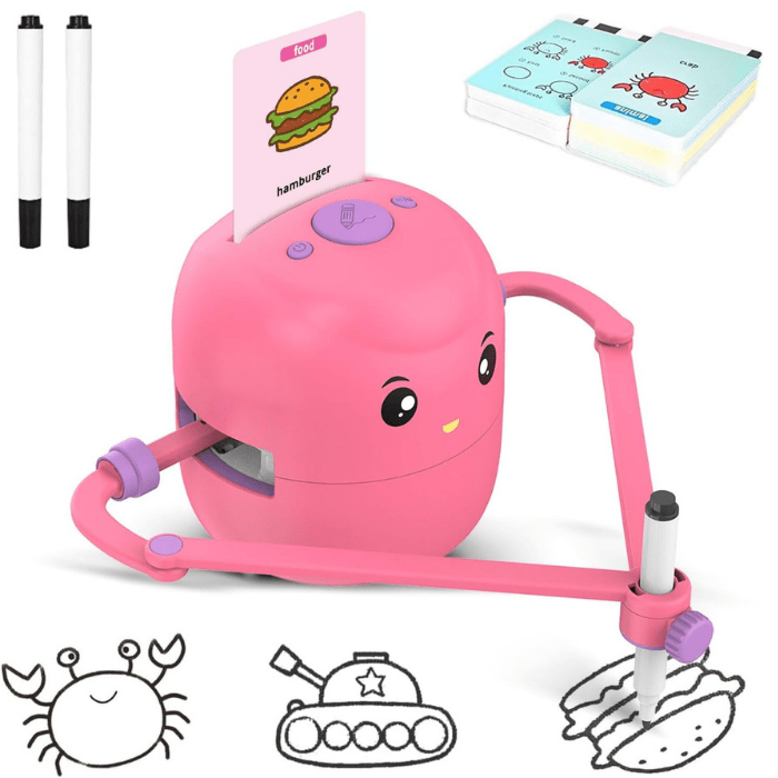 3+ Yaş Eğitici Montessori Oyuncak – Çizim Robotu, 100 İngilizce Kart & Sesli Etkileşim
