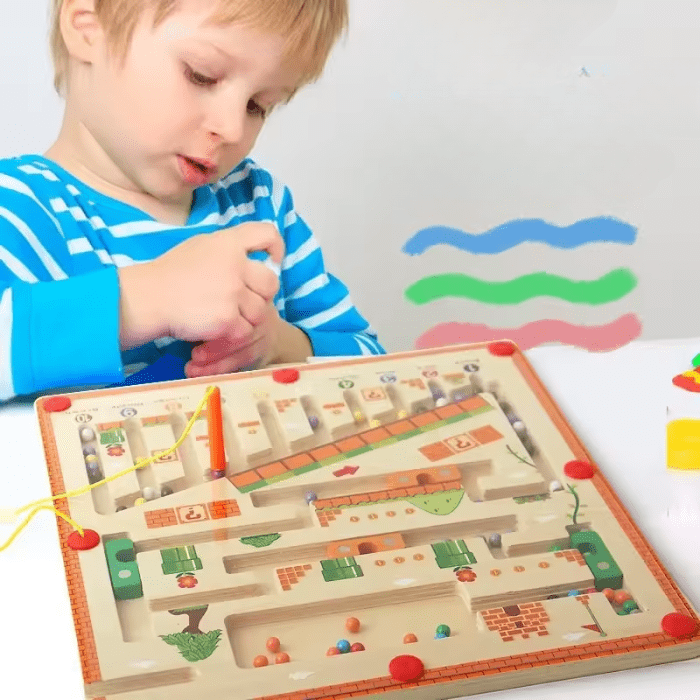 3 4 5 Yaş Montessori Eğitici Oyuncak, Manyetik Renk ve Sayı Labirenti, Ahşap
