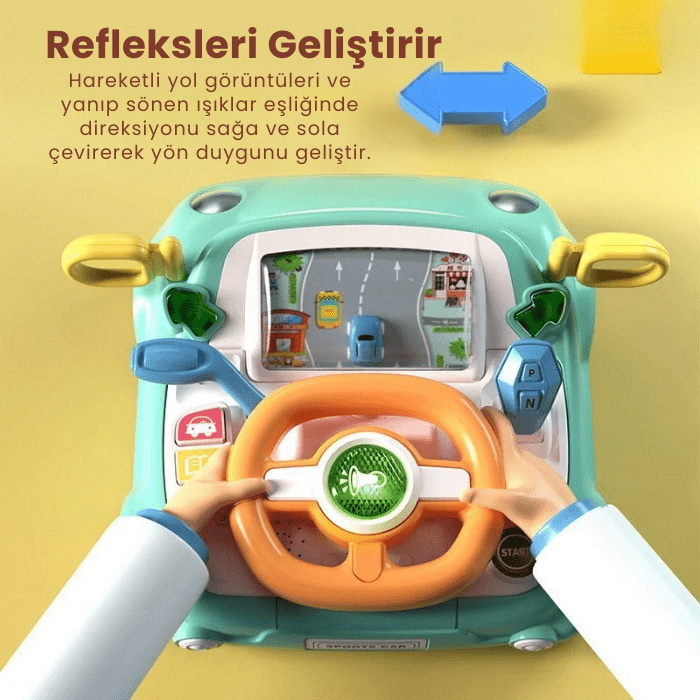 Bebek Direksiyon Oyuncağı – 1-3 Yaş Erkek ve Kız Çocukları İçin Müzikli ve Işıklı Sürüş Simülasyon Oyuncağı (Yeşil - Pembe)