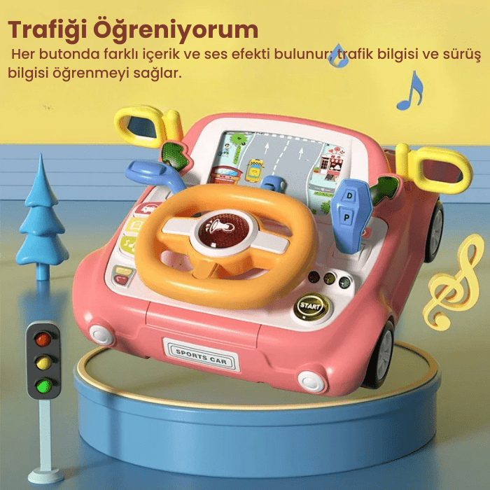 Bebek Direksiyon Oyuncağı – 1-3 Yaş Erkek ve Kız Çocukları İçin Müzikli ve Işıklı Sürüş Simülasyon Oyuncağı (Yeşil - Pembe)